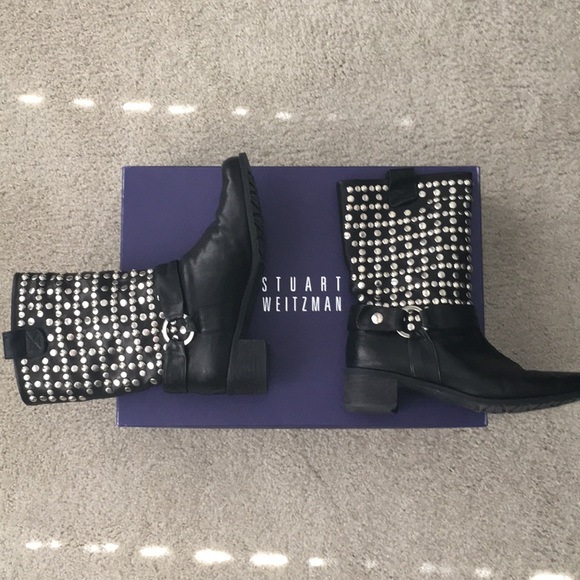 Stuart Weitzman Shoes - Stuart Weitzman silver studded black learner boots